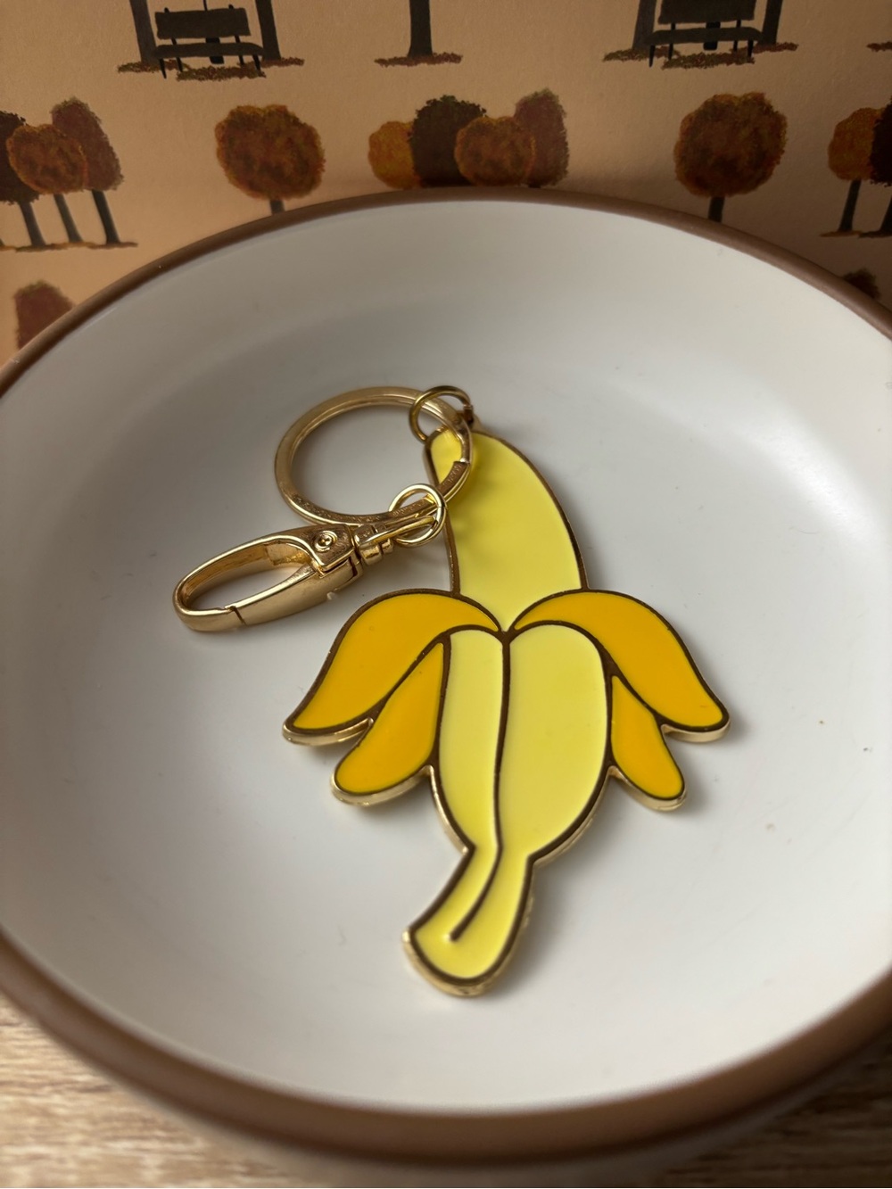 Yellow Banana Keychain Charm - Gold Hardware